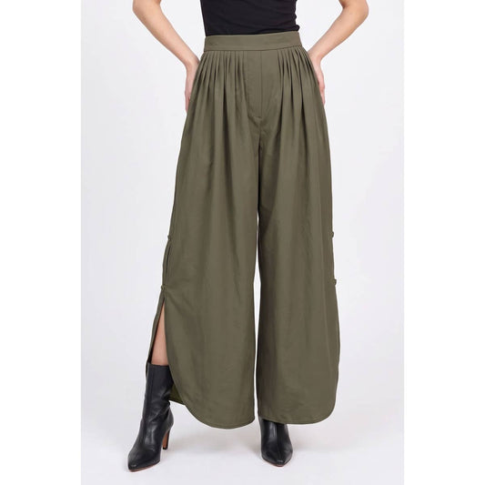 BUTTON SIDE SLIT WIDE LEG PANTS