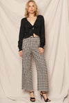 PLAID WIDE LEG PANTS WITH BACK ELASTIC
