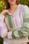 STRIPE COLOR BLOCK ZIP SWEATER
