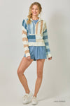 STRIPE COLOR BLOCK ZIP SWEATER