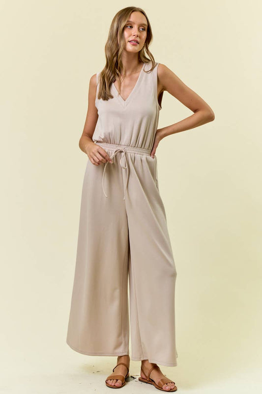 V-NECK WIDE LEG JUMPSUIT