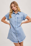 DENIM SHORT SLEEVE MINI DRESS