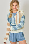 STRIPE COLOR BLOCK ZIP SWEATER