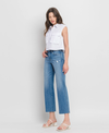 HIGH RISE RAW HEM SLIM WIDE JEANS