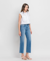 HIGH RISE RAW HEM SLIM WIDE JEANS