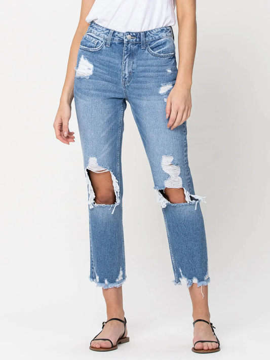 DISTRESSED RELAXED STRAIGHT JEANS