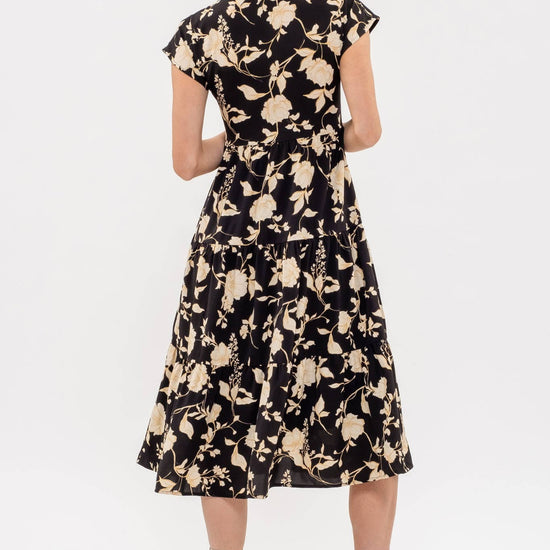 BLACK FLORAL TIERED DRESS