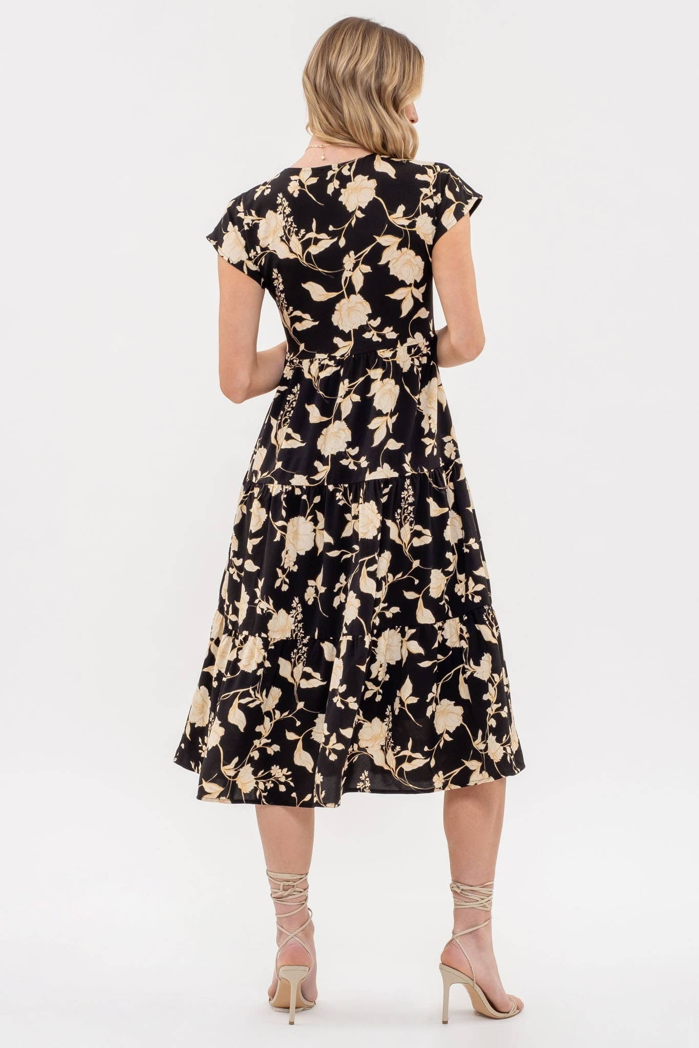 BLACK FLORAL TIERED DRESS