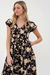 BLACK FLORAL TIERED DRESS