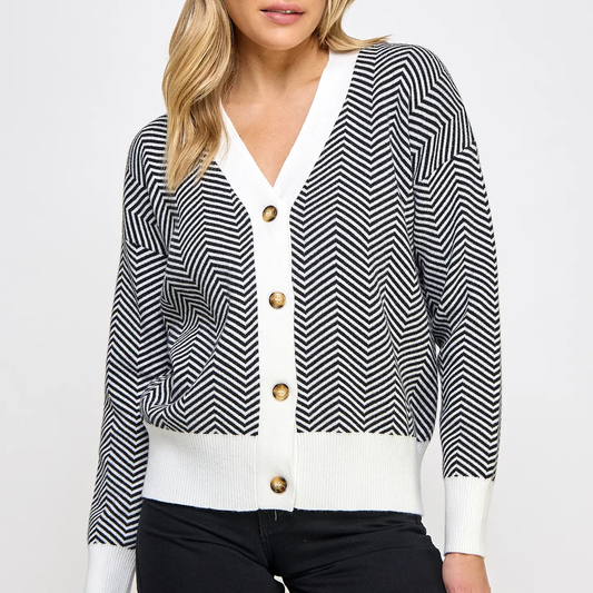 HERRINGBONE KNIT CARDI