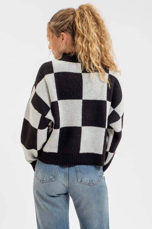 CHECKERED MOCK NECK SWTR