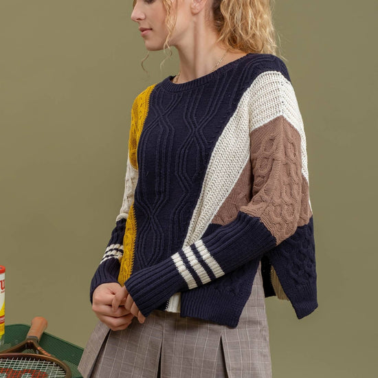 COLORBLOCK CABLEKNIT SWEATER