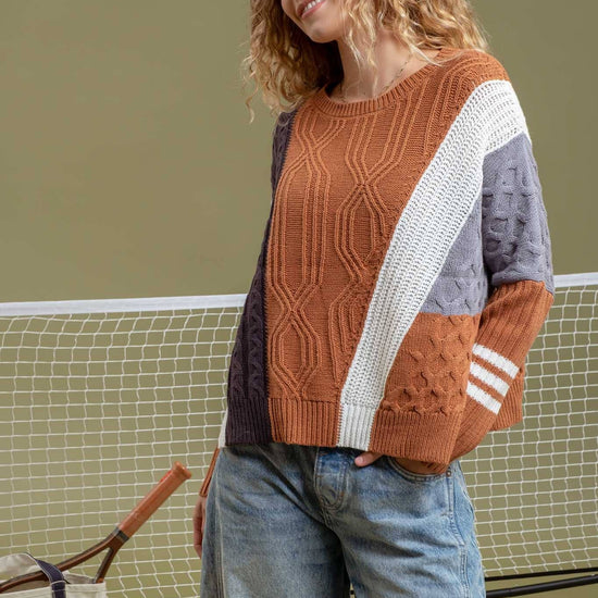 COLORBLOCK CABLEKNIT SWEATER