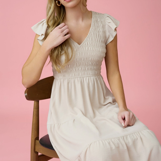 FLUTTER SLEEVE MAXI DRESS CREAM